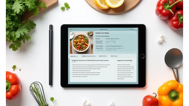 Tablet met interactief recept en kookgerei
