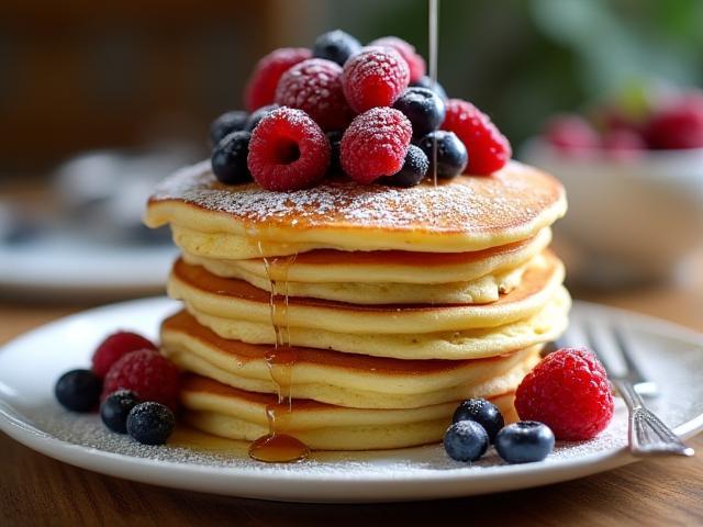 Stapel pannenkoeken met vers fruit