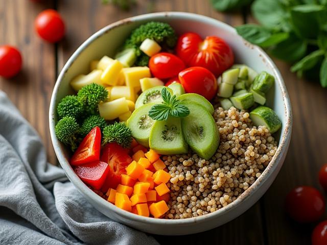 Gezonde maaltijdkom met quinoa en groenten