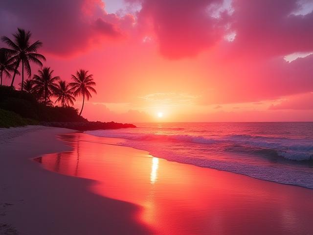 Zonsondergang boven een tropisch strand