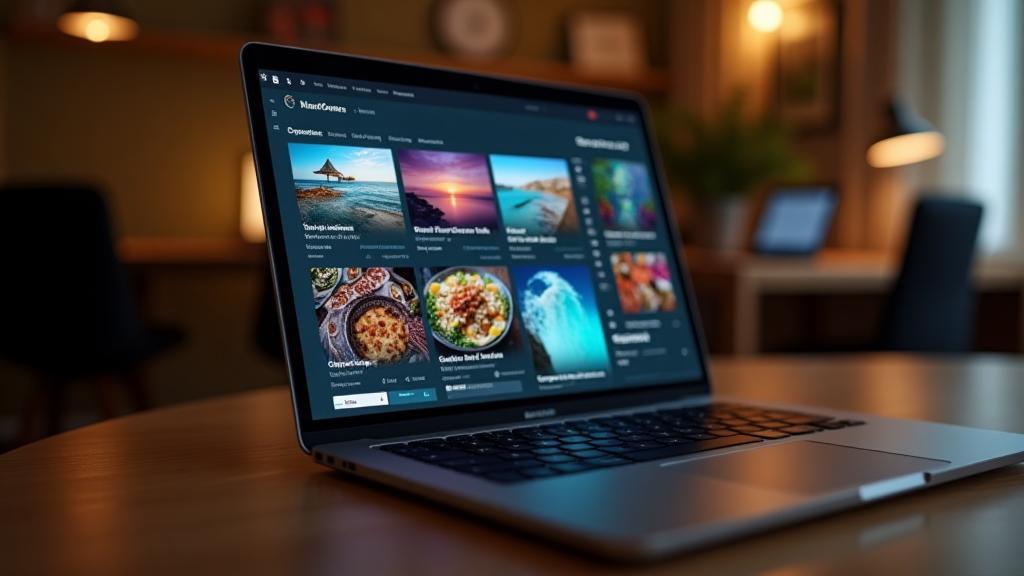 Laptop met digitale inhoud zoals recepten, reizen en tech-reviews